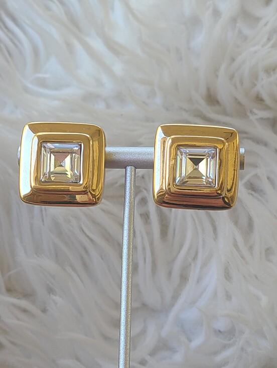 Swarovski Jewelry - SAL By Swarovski Gold Toned Square Stud Earrings- Good Vintage Condition